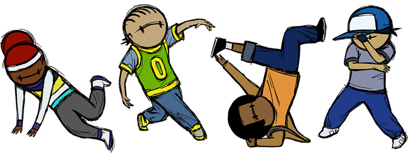 characters from Floor Kids: Raquette, Ruckus, O-Live and Noogie